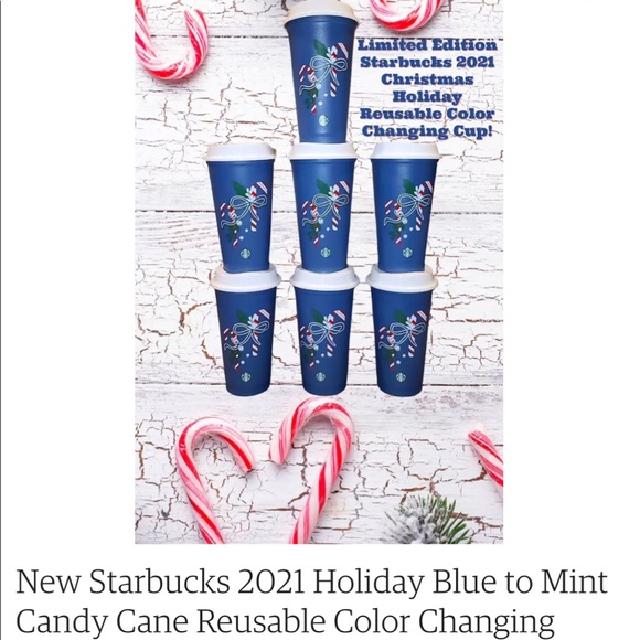 STARBUCKS 2021 Christmas color changing blue to mint candy cane reusable cup - Picture 6 of 6